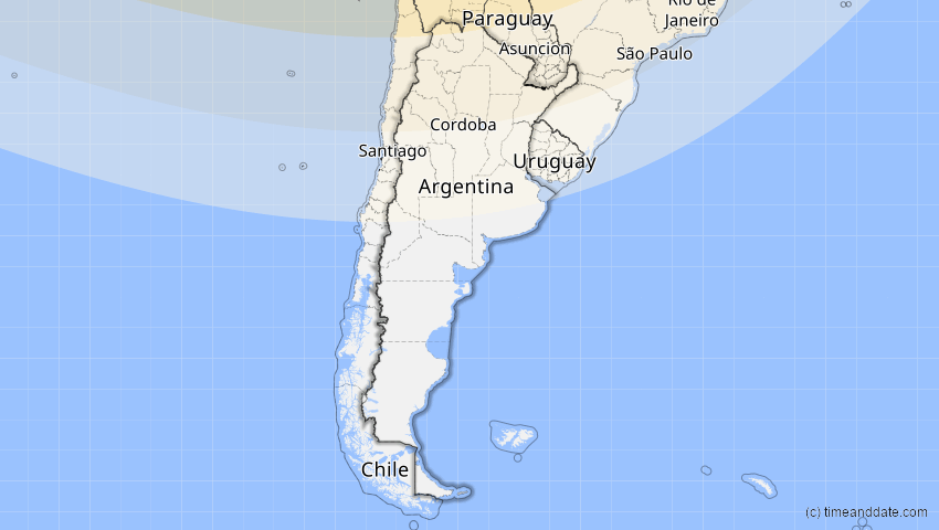A map of Argentina, showing the path of the Jan 26, 2028 Annular Solar Eclipse