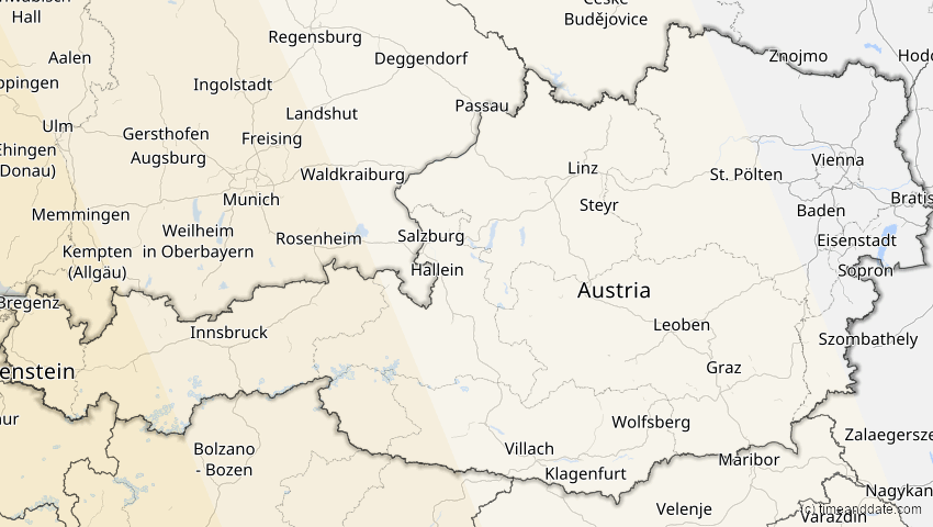 A map of Austria, showing the path of the Jan 26, 2028 Annular Solar Eclipse