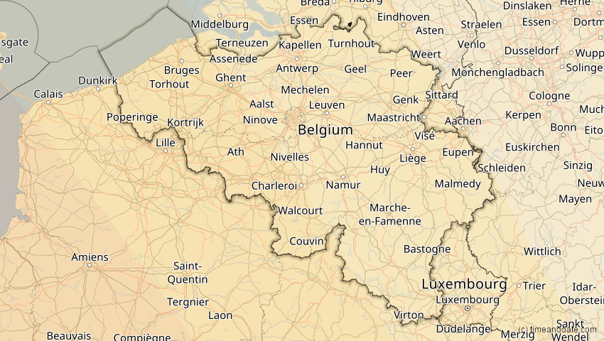 A map of Belgien, showing the path of the 26. Jan 2028 Ringförmige Sonnenfinsternis