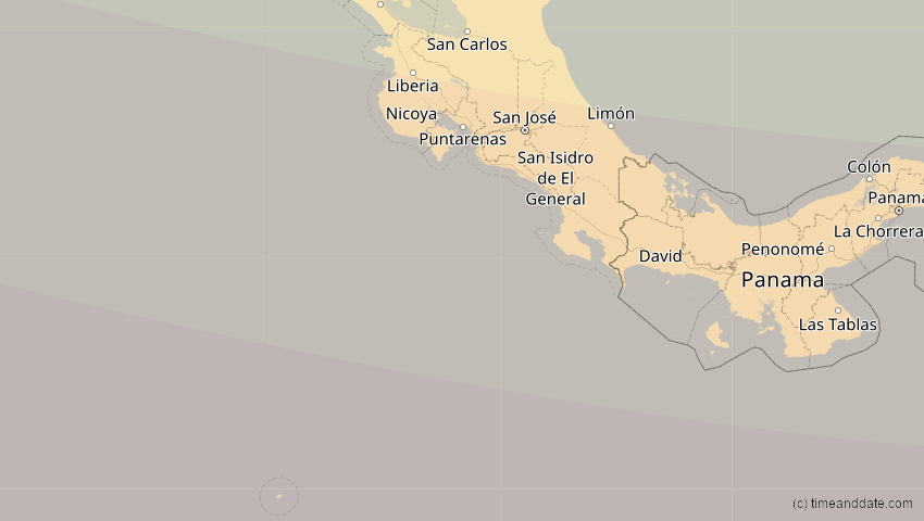 A map of Costa Rica, showing the path of the Jan 26, 2028 Annular Solar Eclipse