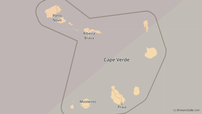 A map of Cabo Verde, showing the path of the Jan 26, 2028 Annular Solar Eclipse