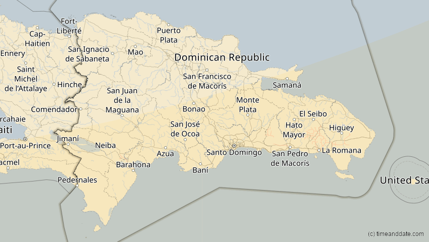 A map of Dominican Republic, showing the path of the Jan 26, 2028 Annular Solar Eclipse