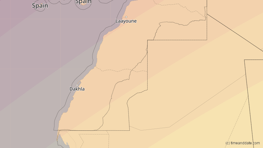 A map of Western Sahara, showing the path of the Jan 26, 2028 Annular Solar Eclipse