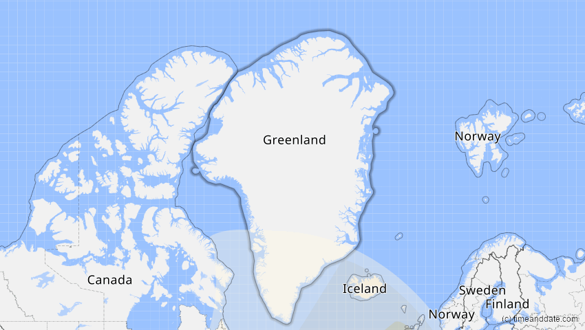 A map of Greenland, showing the path of the Jan 26, 2028 Annular Solar Eclipse