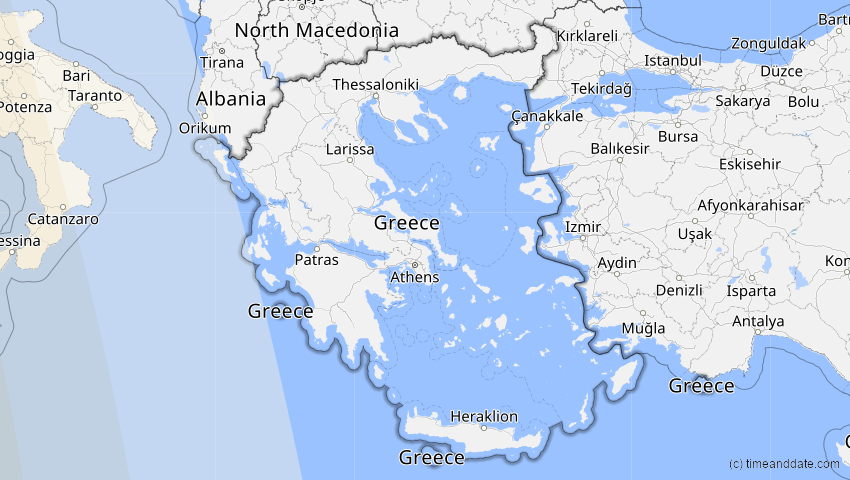 A map of Greece, showing the path of the Jan 26, 2028 Annular Solar Eclipse