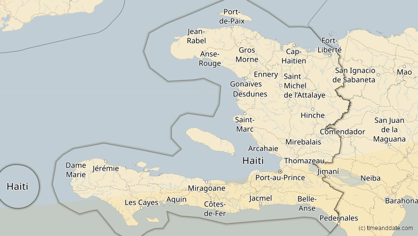A map of Haiti, showing the path of the Jan 26, 2028 Annular Solar Eclipse