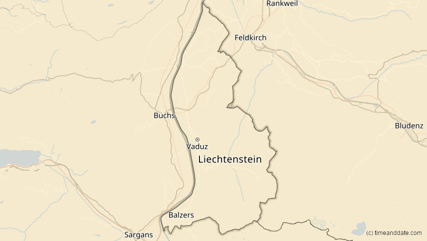 A map of Liechtenstein, showing the path of the Jan 26, 2028 Annular Solar Eclipse