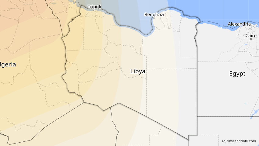 A map of Libya, showing the path of the Jan 26, 2028 Annular Solar Eclipse