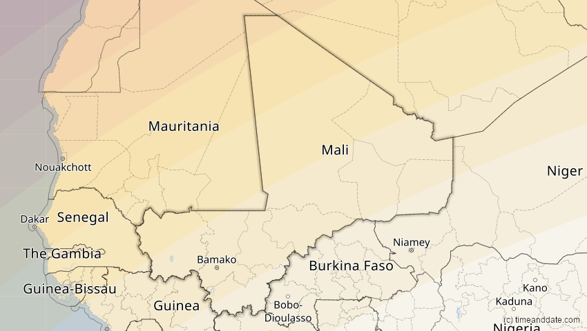 A map of Mali, showing the path of the 26. Jan 2028 Ringförmige Sonnenfinsternis