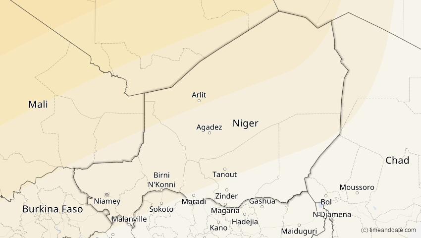A map of Niger, showing the path of the 26. Jan 2028 Ringförmige Sonnenfinsternis