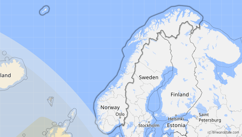 A map of Norwegen, showing the path of the 26. Jan 2028 Ringförmige Sonnenfinsternis