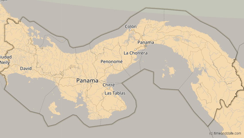 A map of Panama, showing the path of the Jan 26, 2028 Annular Solar Eclipse