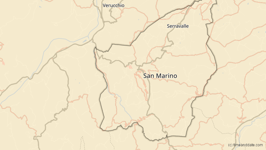 A map of San Marino, showing the path of the Jan 26, 2028 Annular Solar Eclipse