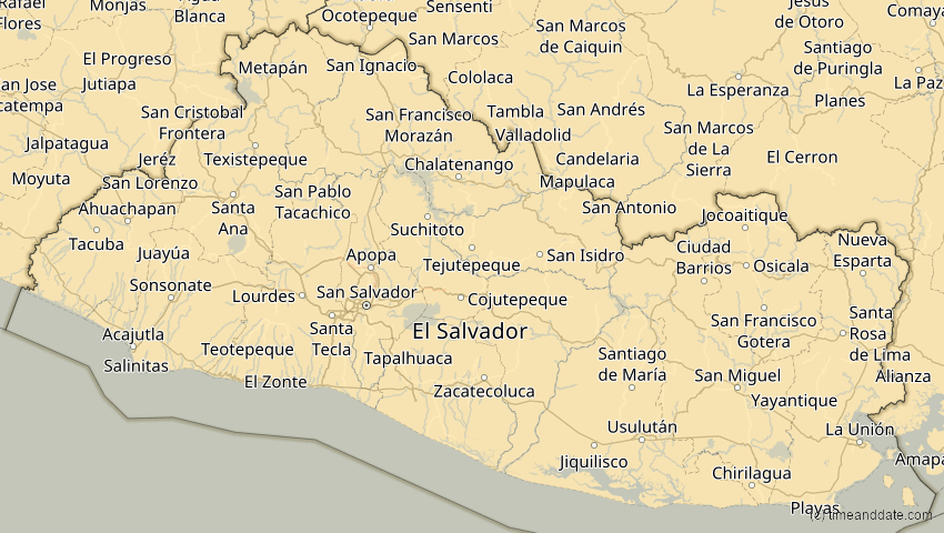 A map of El Salvador, showing the path of the Jan 26, 2028 Annular Solar Eclipse