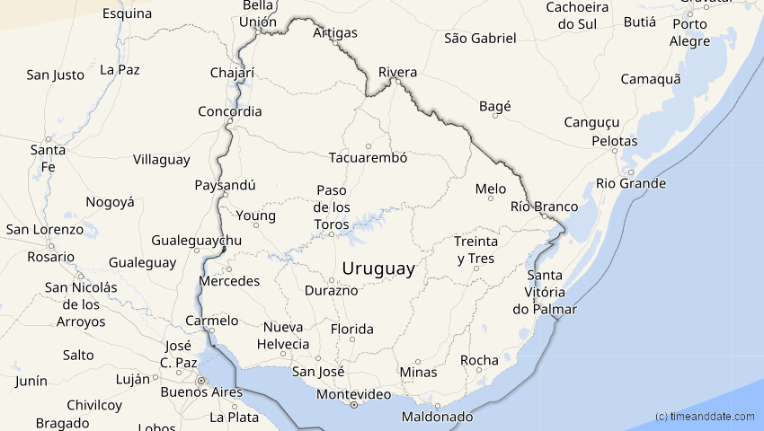 A map of Uruguay, showing the path of the 26. Jan 2028 Ringförmige Sonnenfinsternis
