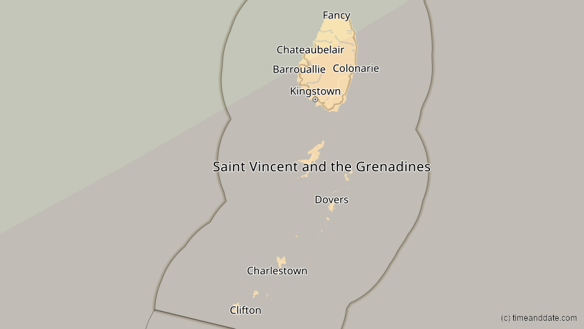 A map of St. Vincent und die Grenadinen, showing the path of the 26. Jan 2028 Ringförmige Sonnenfinsternis