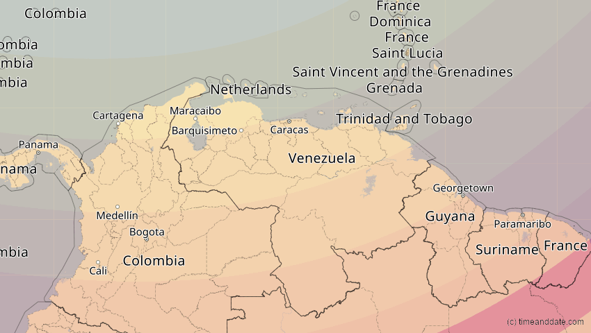 A map of Venezuela, showing the path of the Jan 26, 2028 Annular Solar Eclipse