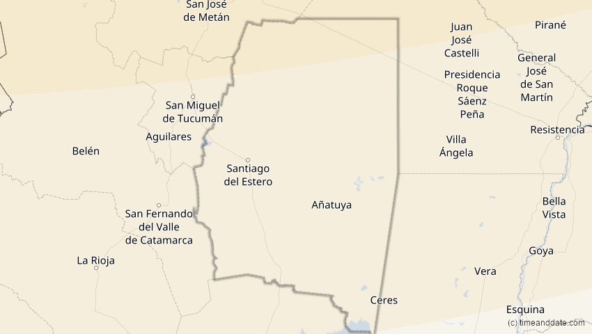 A map of Santiago del Estero, Argentinien, showing the path of the 26. Jan 2028 Ringförmige Sonnenfinsternis