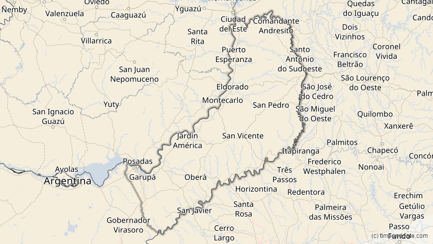 A map of Misiones, Argentinien, showing the path of the 26. Jan 2028 Ringförmige Sonnenfinsternis