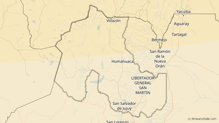 A map of Jujuy, Argentinien, showing the path of the 26. Jan 2028 Ringförmige Sonnenfinsternis