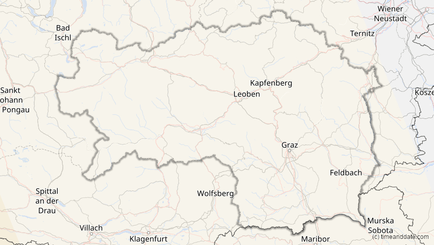 A map of Steiermark, Österreich, showing the path of the 26. Jan 2028 Ringförmige Sonnenfinsternis