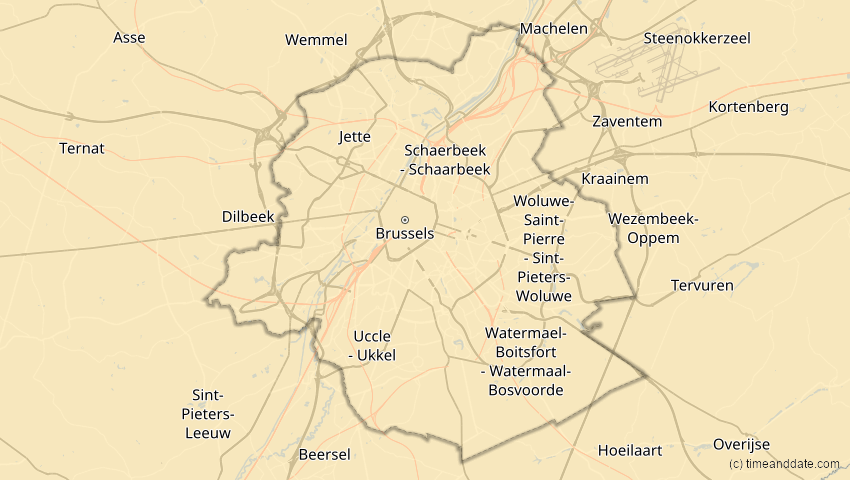 A map of Brüssel, Belgien, showing the path of the 26. Jan 2028 Ringförmige Sonnenfinsternis