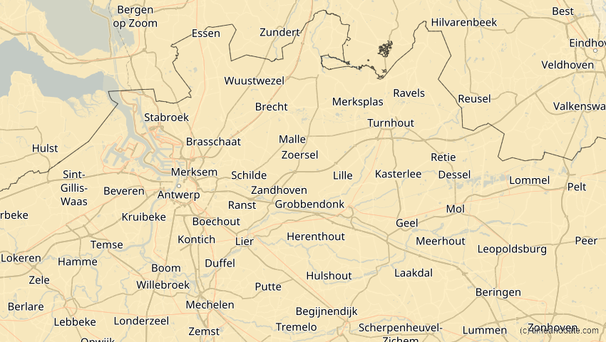 A map of Antwerpen, Belgien, showing the path of the 26. Jan 2028 Ringförmige Sonnenfinsternis