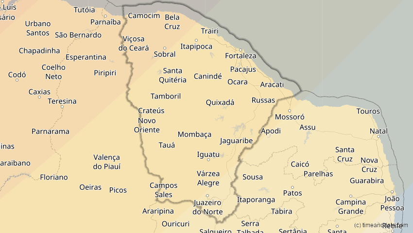 A map of Ceará, Brasilien, showing the path of the 26. Jan 2028 Ringförmige Sonnenfinsternis