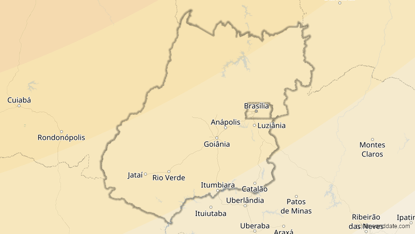 A map of Goiás, Brasilien, showing the path of the 26. Jan 2028 Ringförmige Sonnenfinsternis