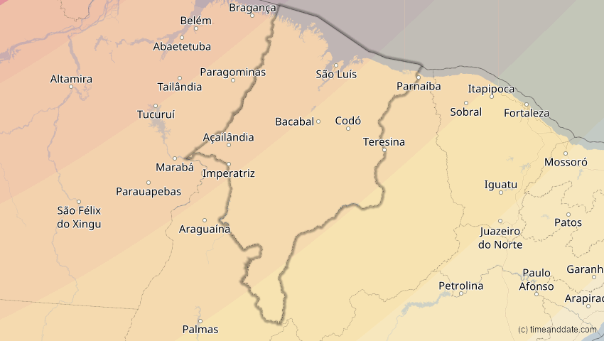 A map of Maranhão, Brazil, showing the path of the Jan 26, 2028 Annular Solar Eclipse