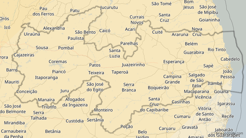 A map of Paraíba, Brasilien, showing the path of the 26. Jan 2028 Ringförmige Sonnenfinsternis
