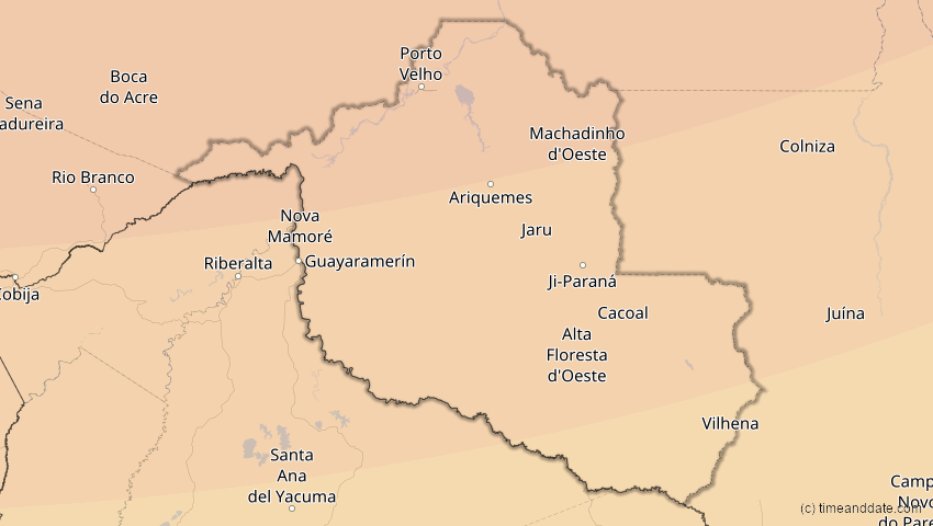 A map of Rondônia, Brasilien, showing the path of the 26. Jan 2028 Ringförmige Sonnenfinsternis