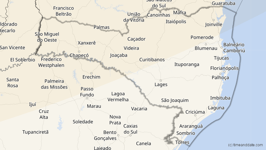 A map of Santa Catarina, Brasilien, showing the path of the 26. Jan 2028 Ringförmige Sonnenfinsternis