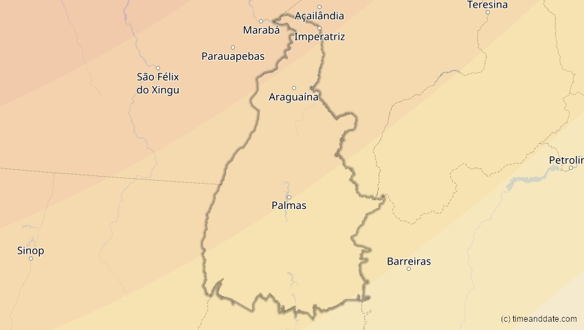 A map of Tocantins, Brazil, showing the path of the Jan 26, 2028 Annular Solar Eclipse