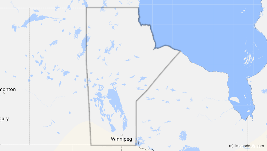 A map of Manitoba, Kanada, showing the path of the 26. Jan 2028 Ringförmige Sonnenfinsternis