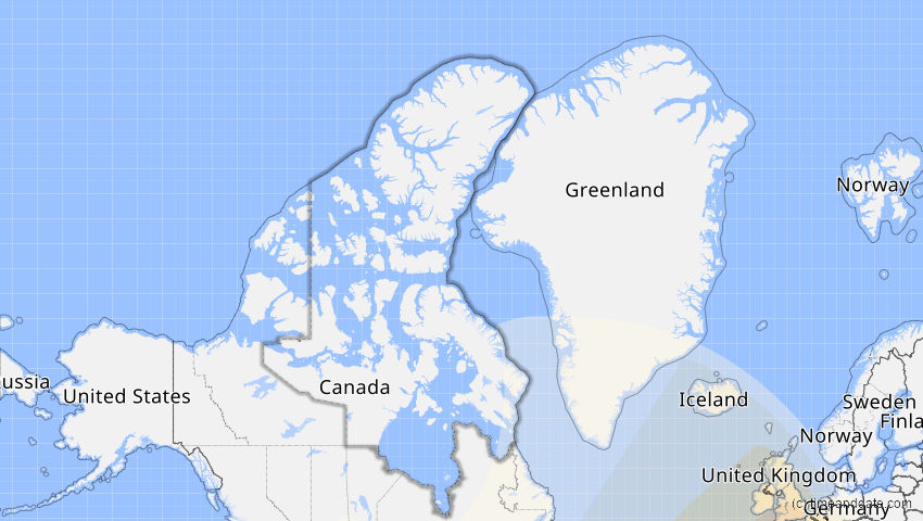 A map of Nunavut, Kanada, showing the path of the 26. Jan 2028 Ringförmige Sonnenfinsternis