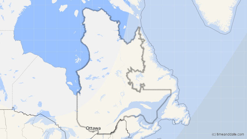 A map of Québec, Kanada, showing the path of the 26. Jan 2028 Ringförmige Sonnenfinsternis