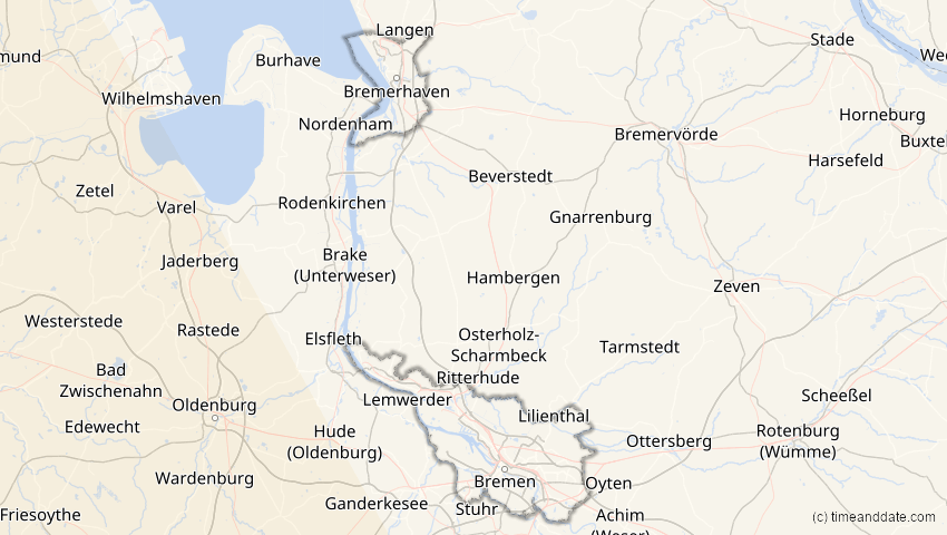 A map of Bremen, Deutschland, showing the path of the 26. Jan 2028 Ringförmige Sonnenfinsternis