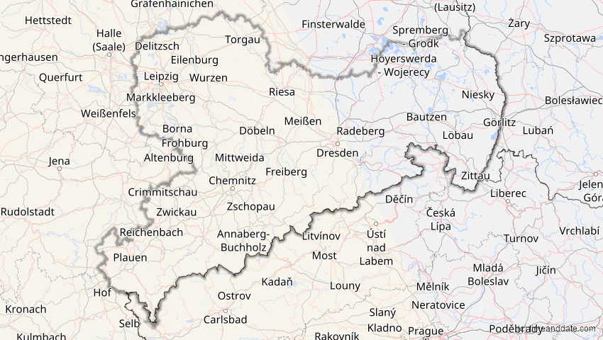 A map of Saxony, Germany, showing the path of the Jan 26, 2028 Annular Solar Eclipse