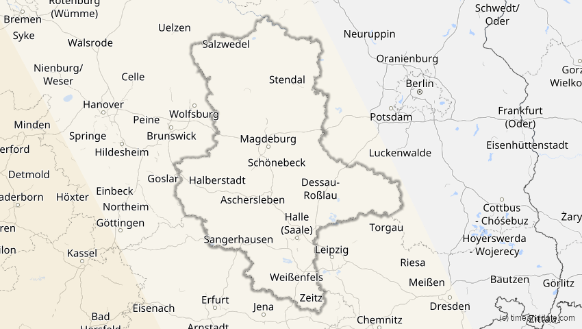 A map of Sachsen-Anhalt, Deutschland, showing the path of the 26. Jan 2028 Ringförmige Sonnenfinsternis