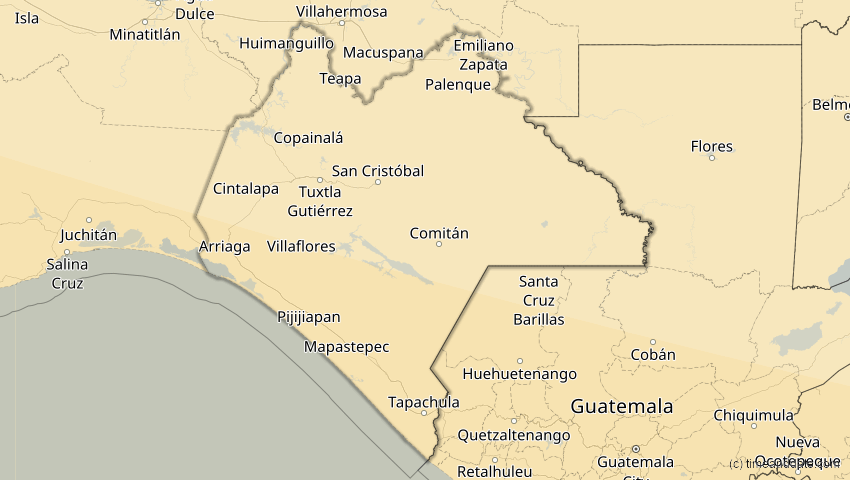 A map of Chiapas, Mexiko, showing the path of the 26. Jan 2028 Ringförmige Sonnenfinsternis