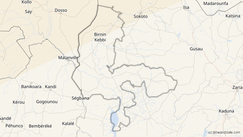 A map of Kebbi, Nigeria, showing the path of the Jan 26, 2028 Annular Solar Eclipse