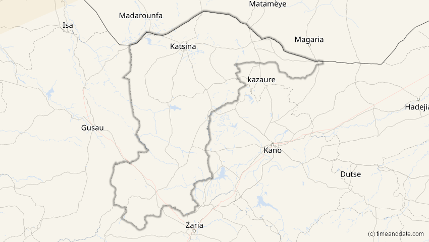 A map of Katsina , Nigeria, showing the path of the 26. Jan 2028 Ringförmige Sonnenfinsternis