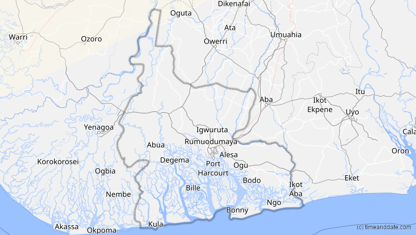 A map of Rivers, Nigeria, showing the path of the Jan 26, 2028 Annular Solar Eclipse
