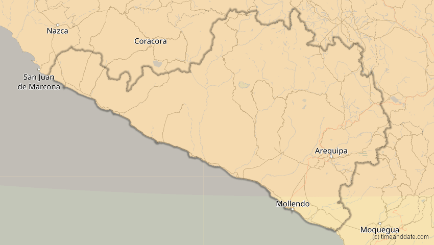 A map of Arequipa, Peru, showing the path of the 26. Jan 2028 Ringförmige Sonnenfinsternis