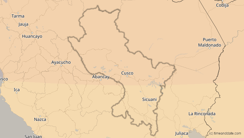 A map of Cusco, Peru, showing the path of the 26. Jan 2028 Ringförmige Sonnenfinsternis
