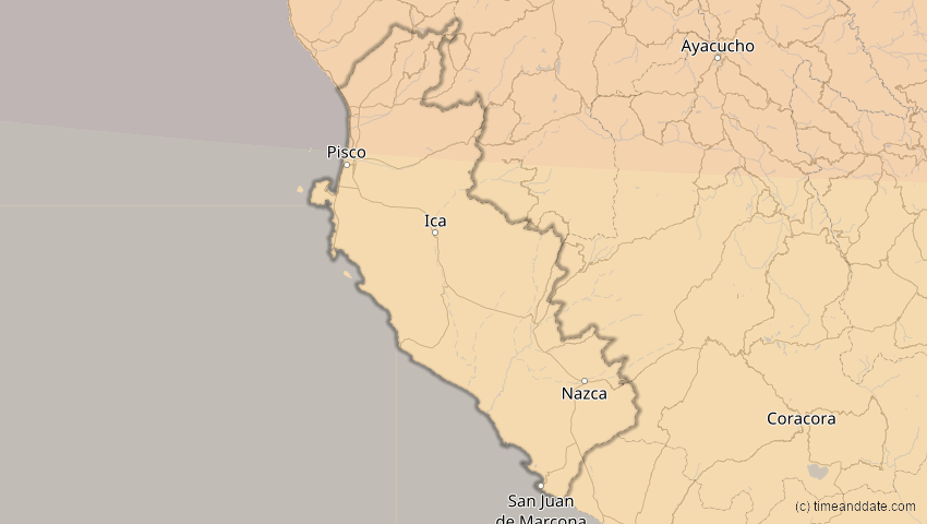 A map of Ica, Peru, showing the path of the 26. Jan 2028 Ringförmige Sonnenfinsternis