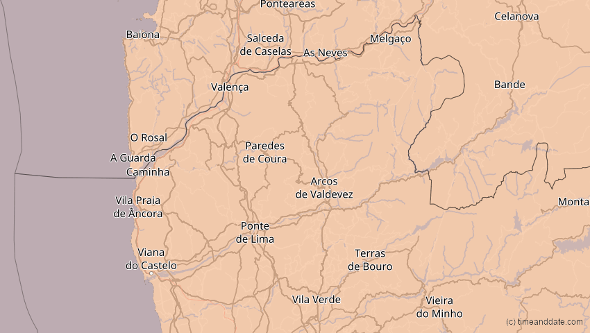 A map of Viana do Castelo, Portugal, showing the path of the 26. Jan 2028 Ringförmige Sonnenfinsternis