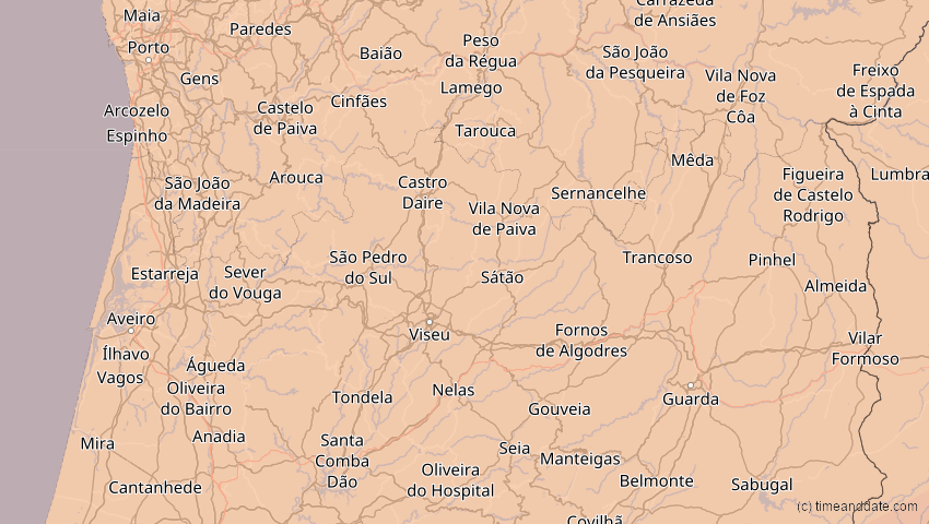 A map of Viseu, Portugal, showing the path of the 26. Jan 2028 Ringförmige Sonnenfinsternis