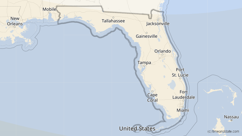 A map of Florida, United States, showing the path of the Jan 26, 2028 Annular Solar Eclipse